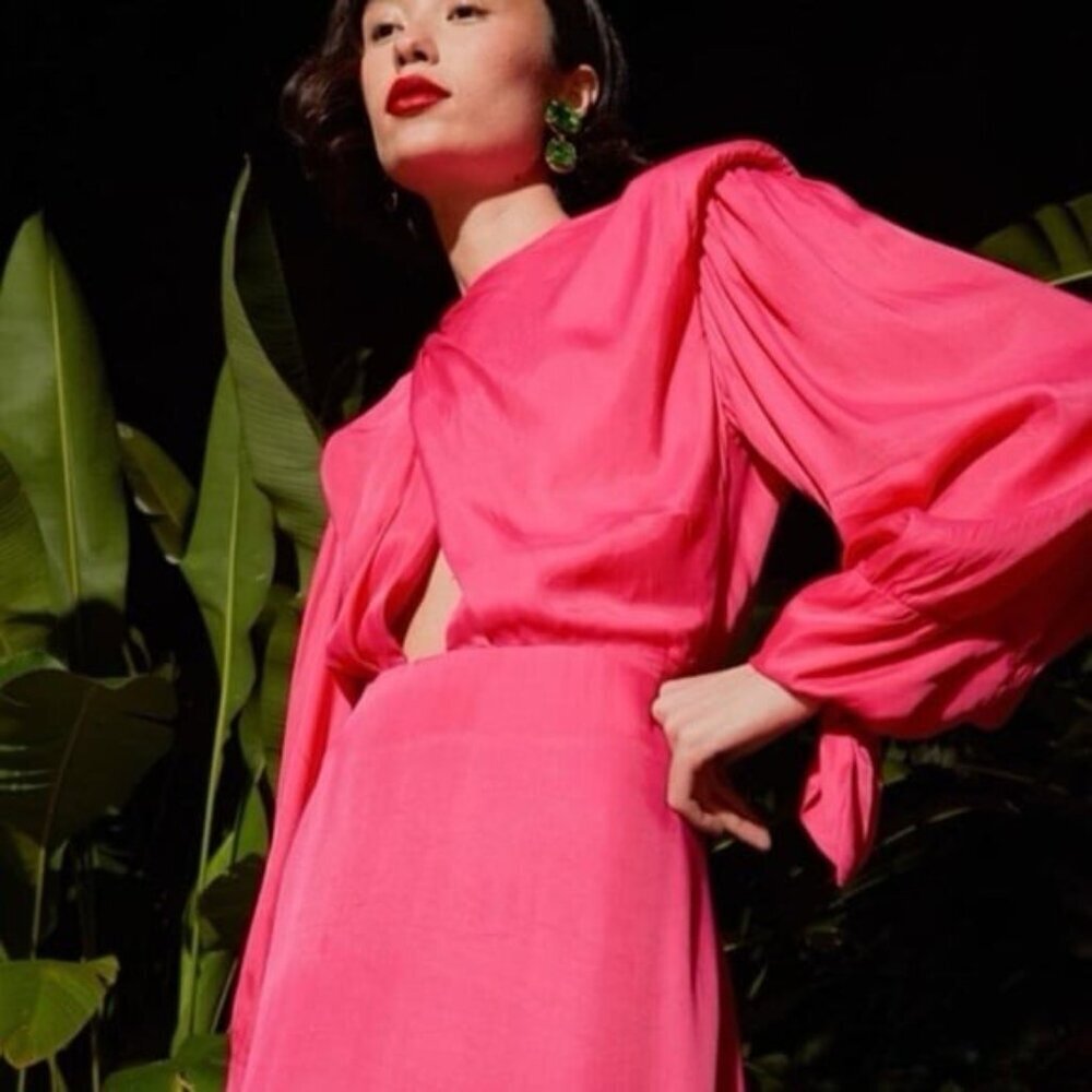Farm Rio midi open back satin dress M - Picture 3 of 10